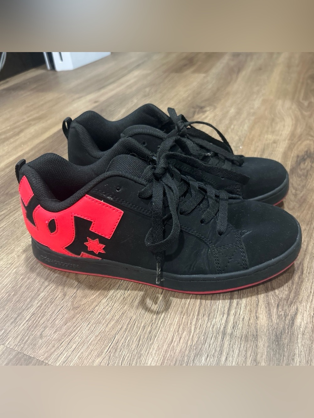 DC Black and Red Low-Top Skate Sneakers